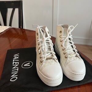 Valentino Bianca Chevron-Quilted Leather High-Top Sneakers